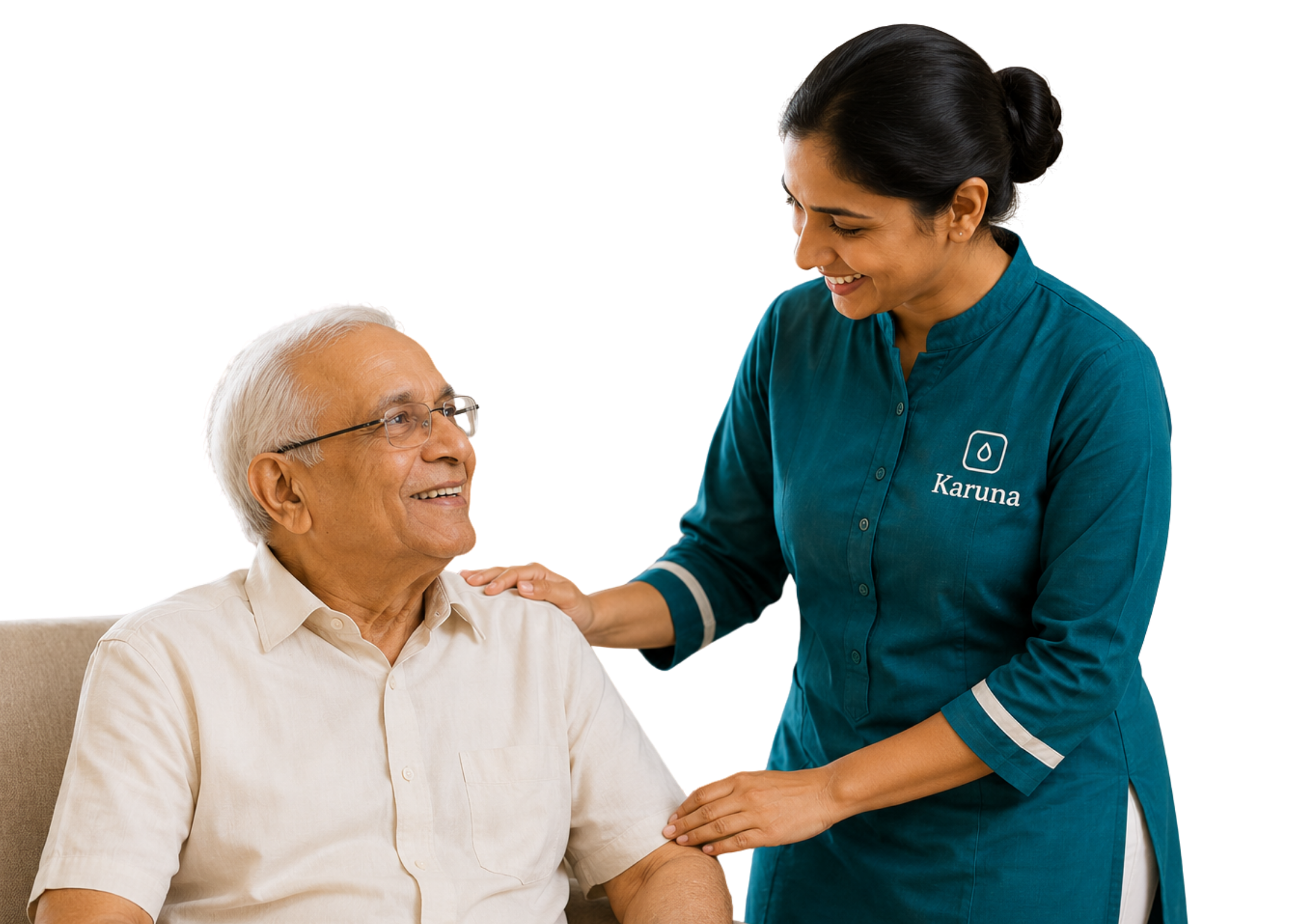 Verified Karuna caregiver assisting an elderly person at home
