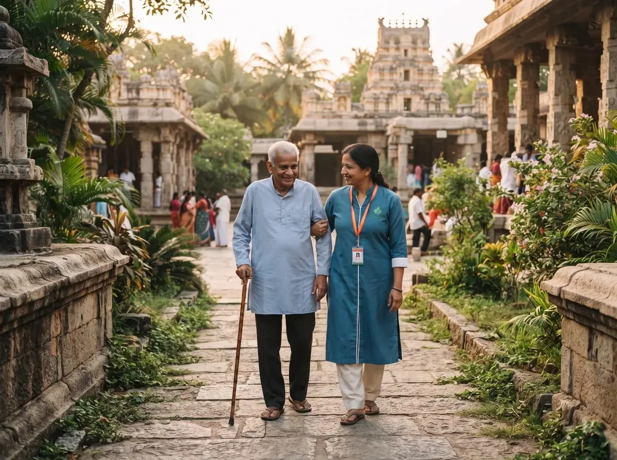 Karuna caregiver running a small errand for an elderly person